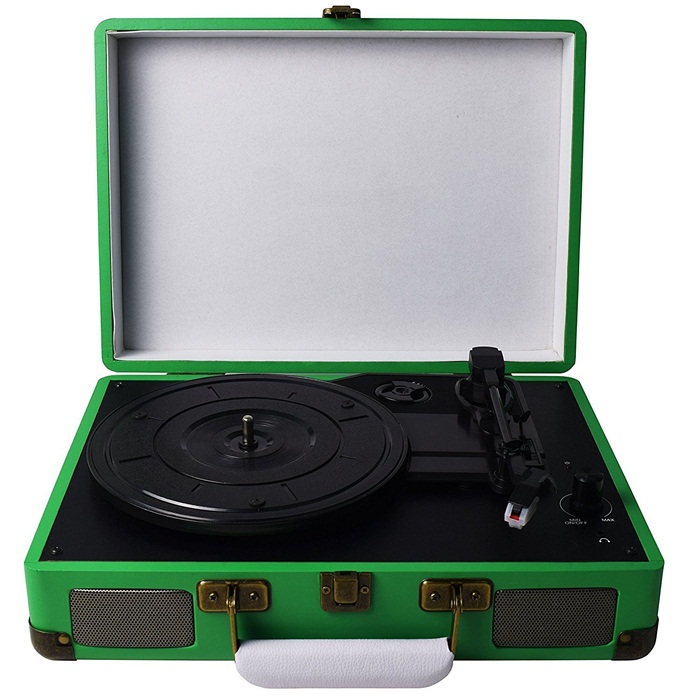 M421, BeltDrive 3Speed Portable Vinyl White Turntable with Builtin