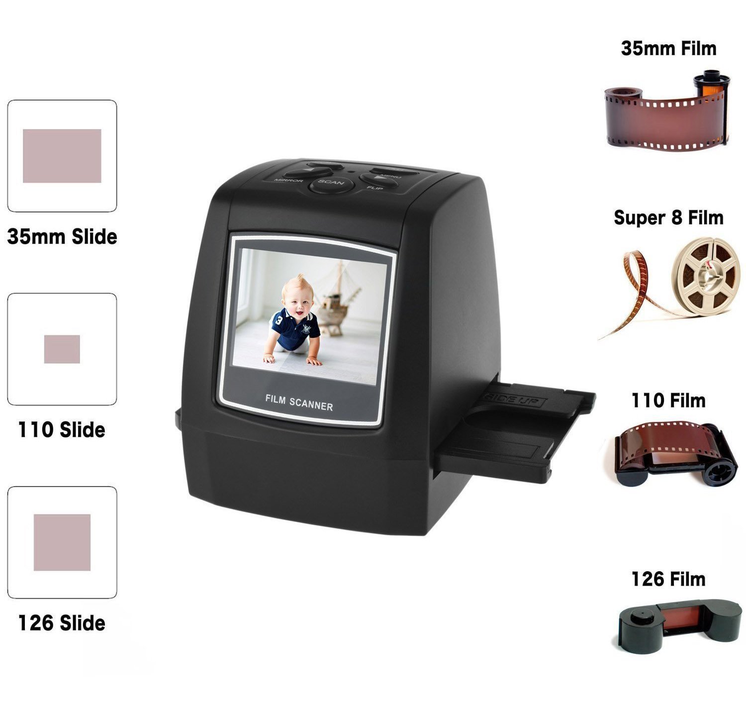 DIGITNOW 22MP All In 1 Slide, Film and Negative Scanner with Speed Load Adapters for 35mm, 110, 126 Slides/Negatives,Super 8 Films