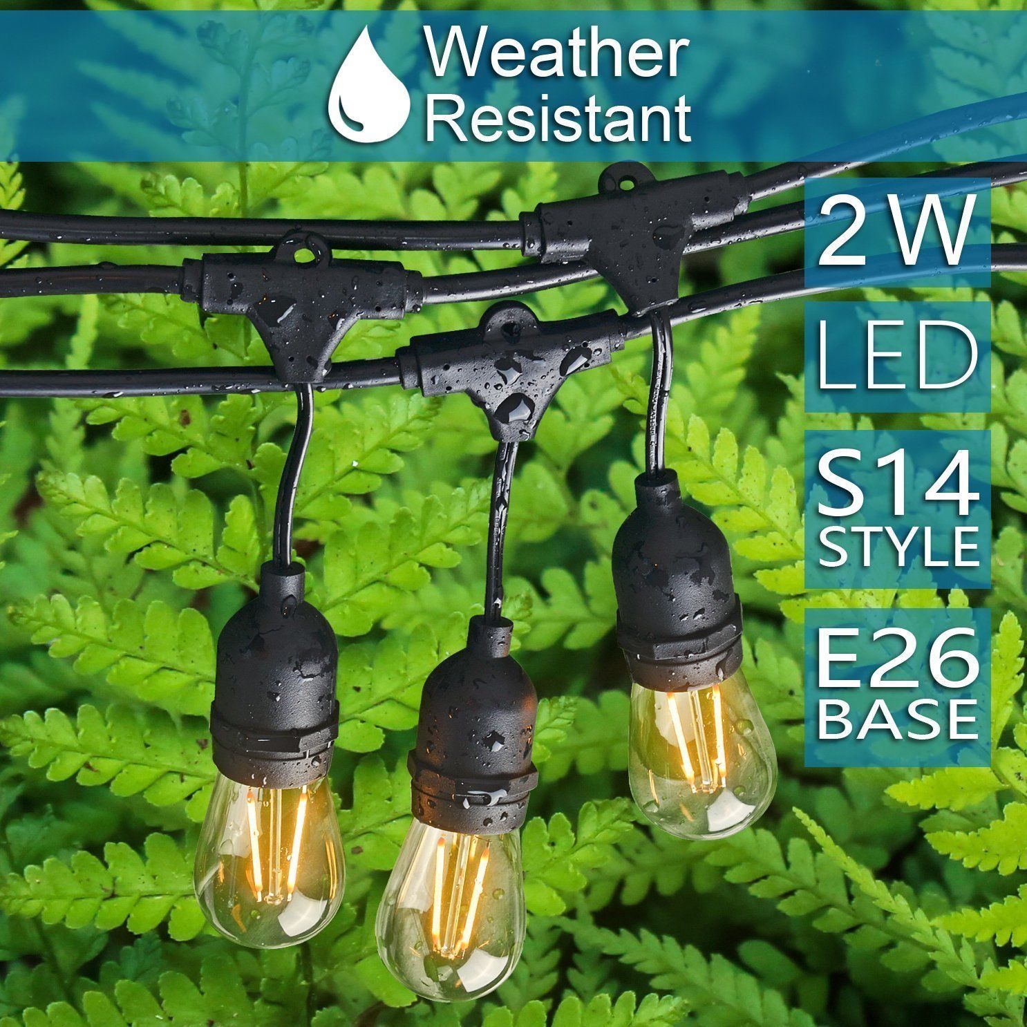 DIGITNOW LED Outdoor String Lights 30Ft with 9 Hanging Sockets Cafe Vintage Bistro Weatherproof Strand for Porch Patio Garden 2W