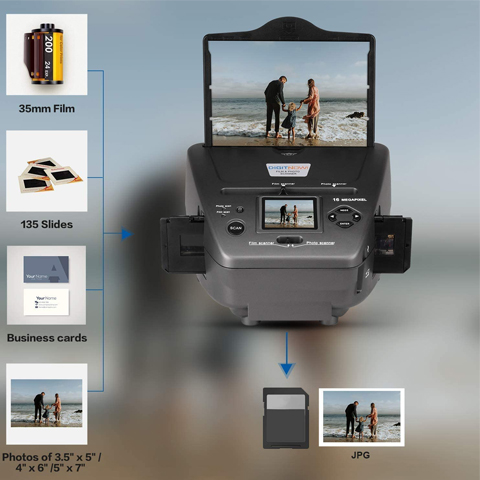 DIGITNOW All-in-One High Resolution 16MP Film Scanner, with 2.4" LCD Screen Converts 35mm/135slides&Negatives Film Scanner Photo, Name Card, Slides and Negatives for Saving Films to Digital Files