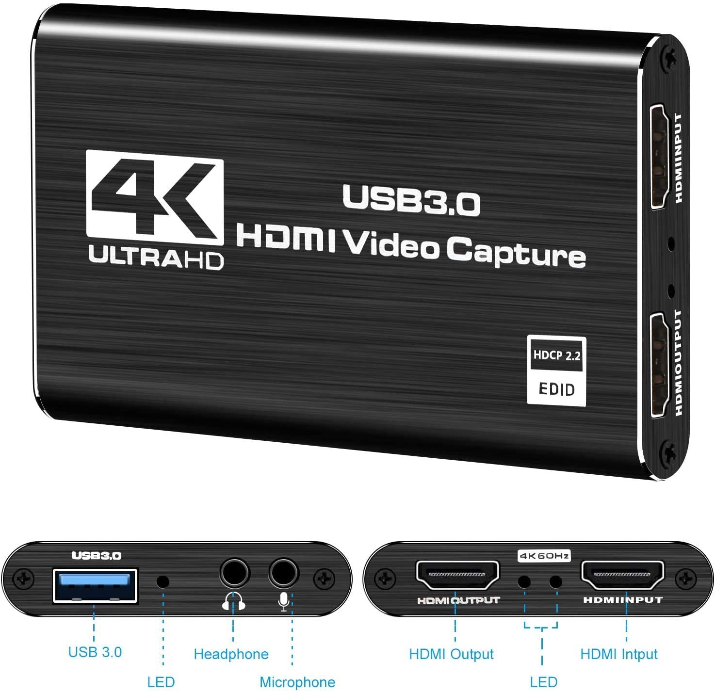 DIGITNOW 4K Audio Video Capture Card, HDMI USB 3.0 Video Capture Device, Full HD 1080P 60FPS for