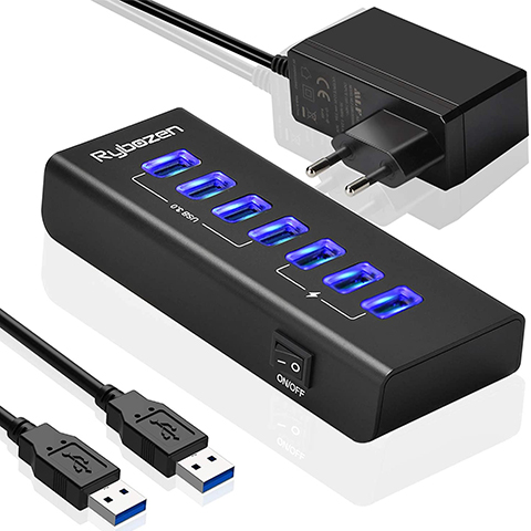 Rybozen Powered USB 3.0, 7-Port USB Hubs USB 3.0 Super Speed