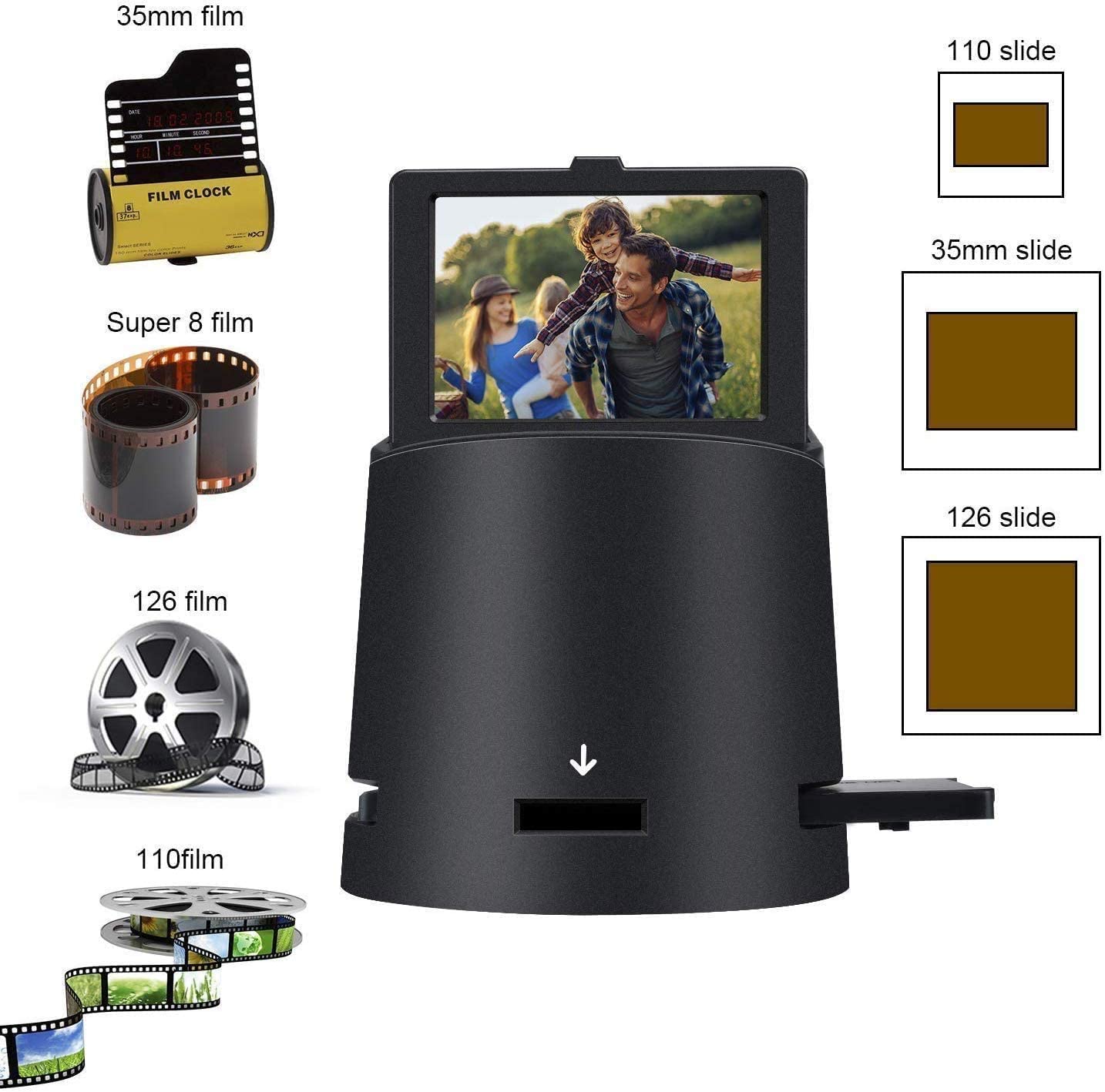 DIGITNOW Film &Slide Scanner with 22MP, Converts 35mm, 126, 110, Super 8 Films, Slides, Negatives to JPEG, Tilt-Up 3.5" LCD, Includes Cables, Film Inserts, MAC and PC Compatible