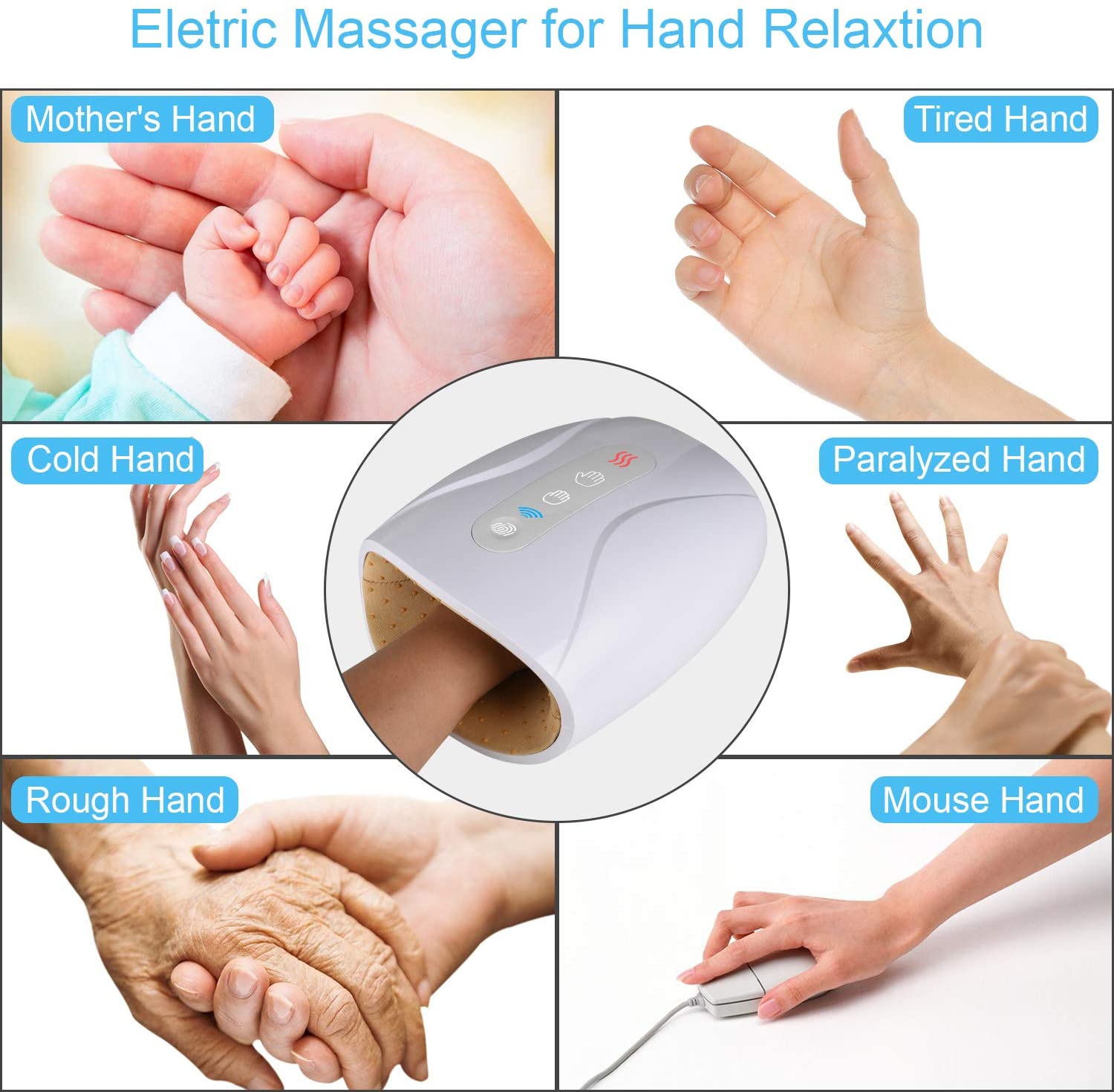 Wireless Hand Massager Acupoint Massage Heated Physiotherapy Air Compression Massage Palm Finger