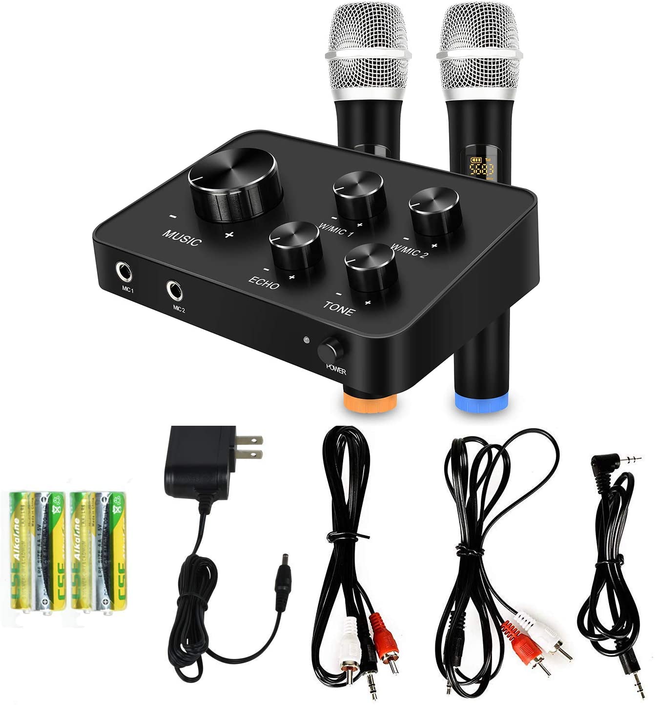 Portable Karaoke Microphone Mixer System Set, with Dual UHF