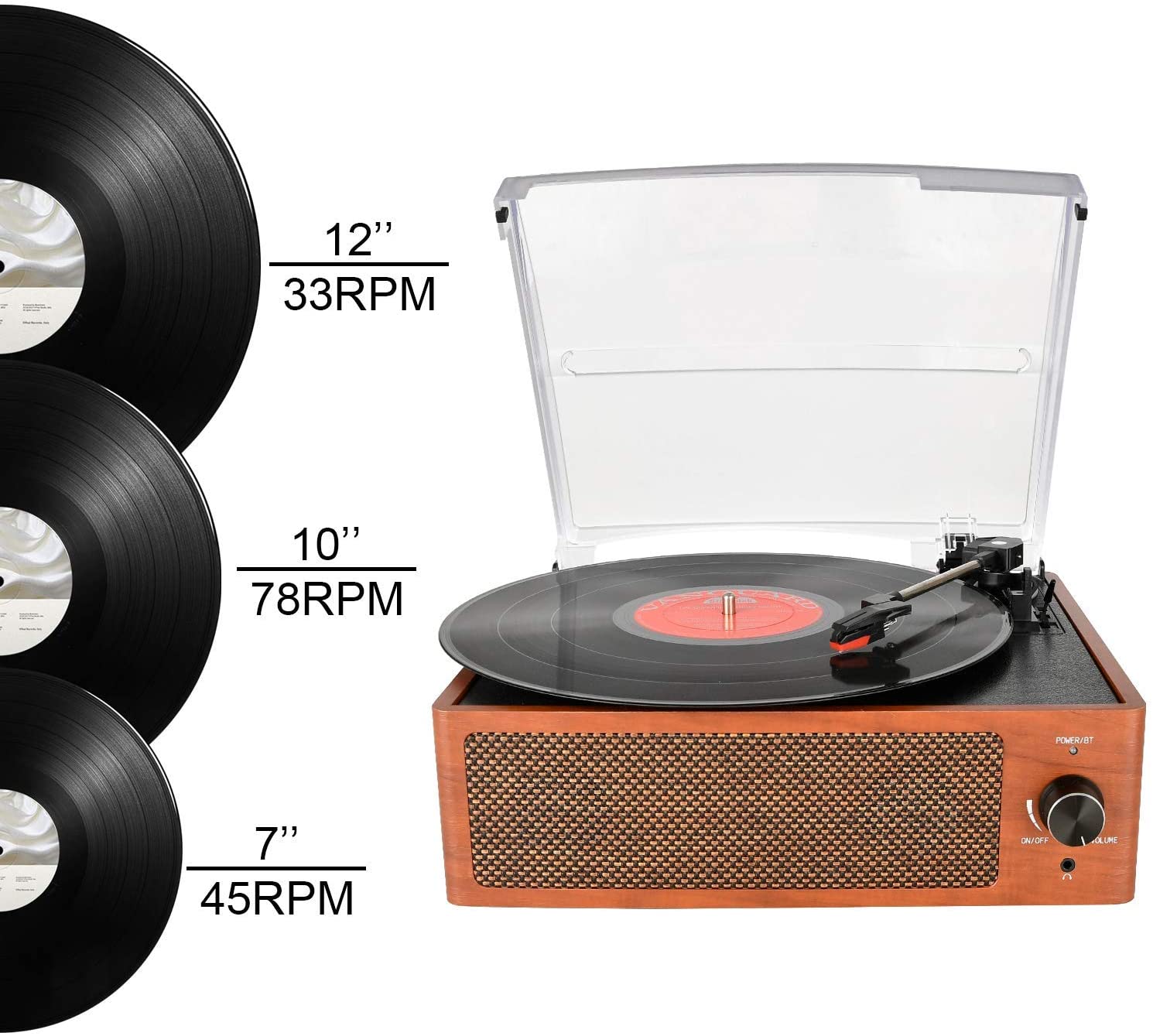 DIGITNOW Bluetooth Record Player Belt-Driven 3-Speed Turntable