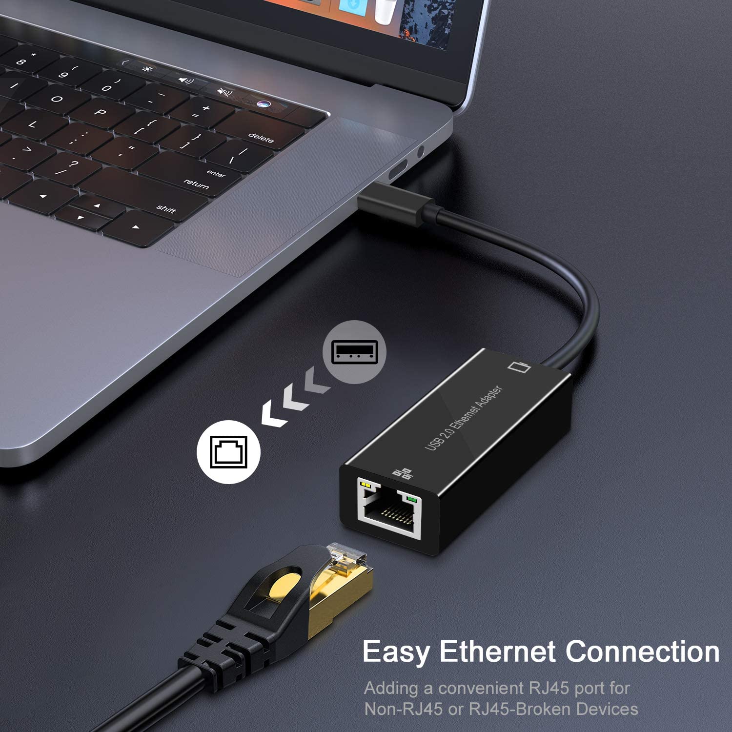 USB 2.0 to ethernet Adapter USB to RJ45 Supporting 10/100 Mbps Ethernet  Network for Window/Mac OS, Surface Pro/Linux