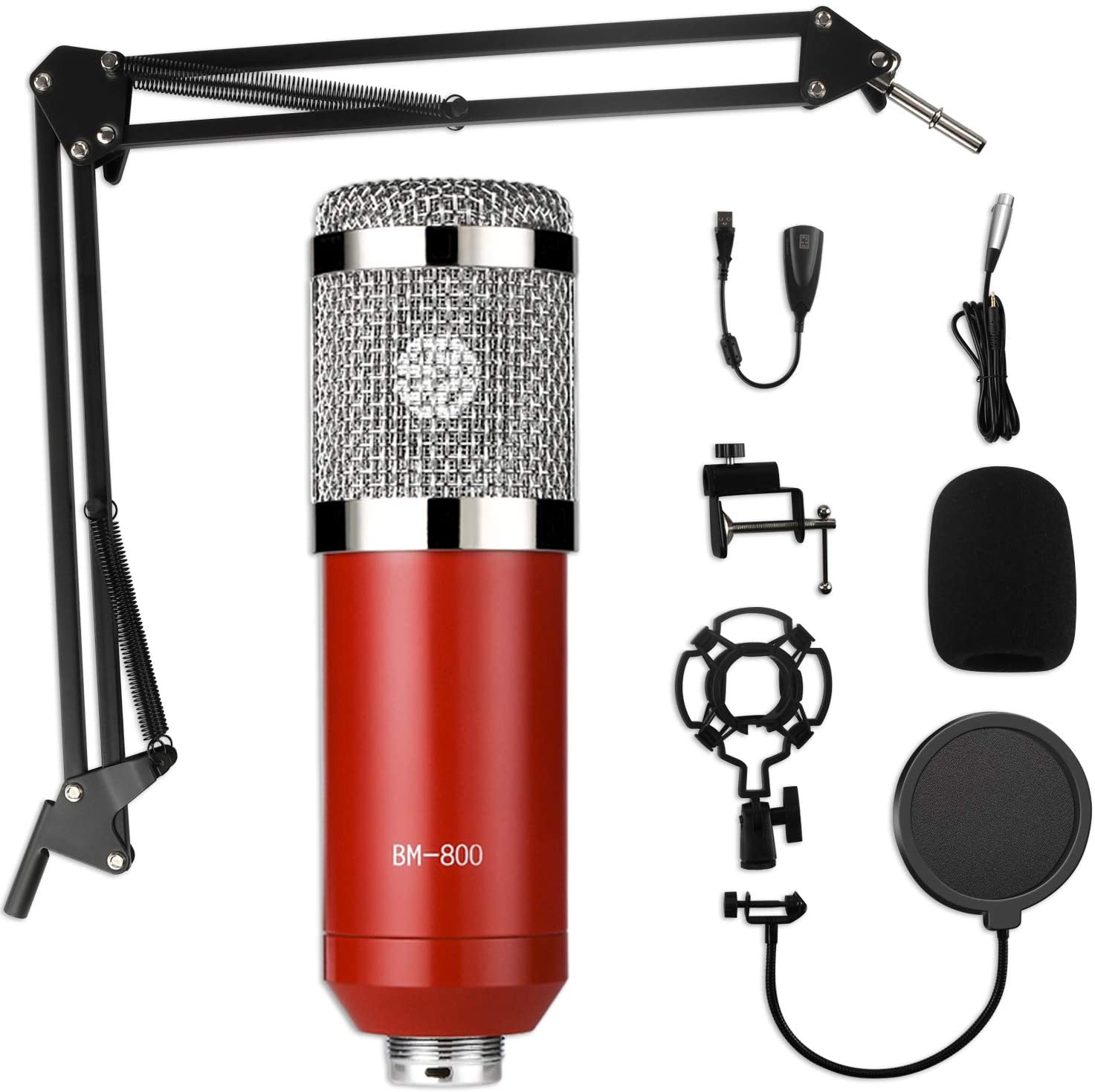 Rybozen Condenser Microphone Bundle Kit,Computer PC Cardioid Studio Mic Set  with Mic Suspension Scissor Arm, Stand Shock Mount & Pop Filter for  Instruments Voice Overs Recording & Broadcasting (Red)-Microphone Bundle  Kit-DIGITNOW!
