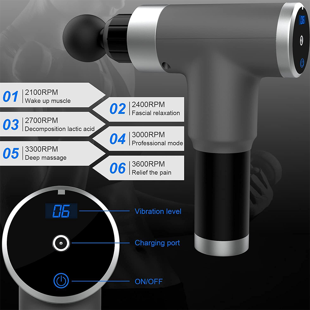 LCD Touch Screen Massage Gun 6 Heads Muscle Massager Ultra-Quiet