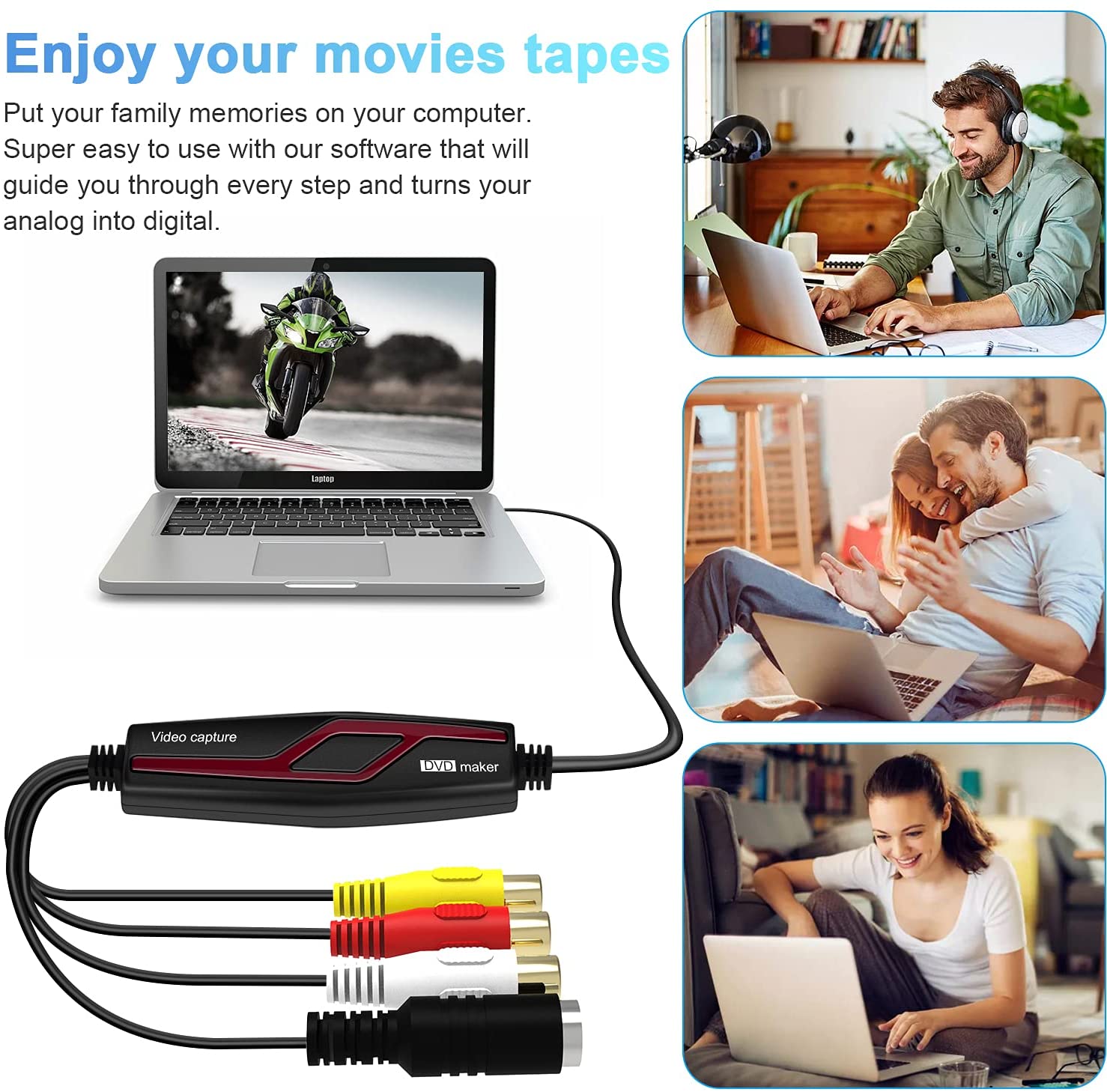 DIGITNOW Video Capture, Capture analog video for your Mac or PC, iPad and iPhone, black