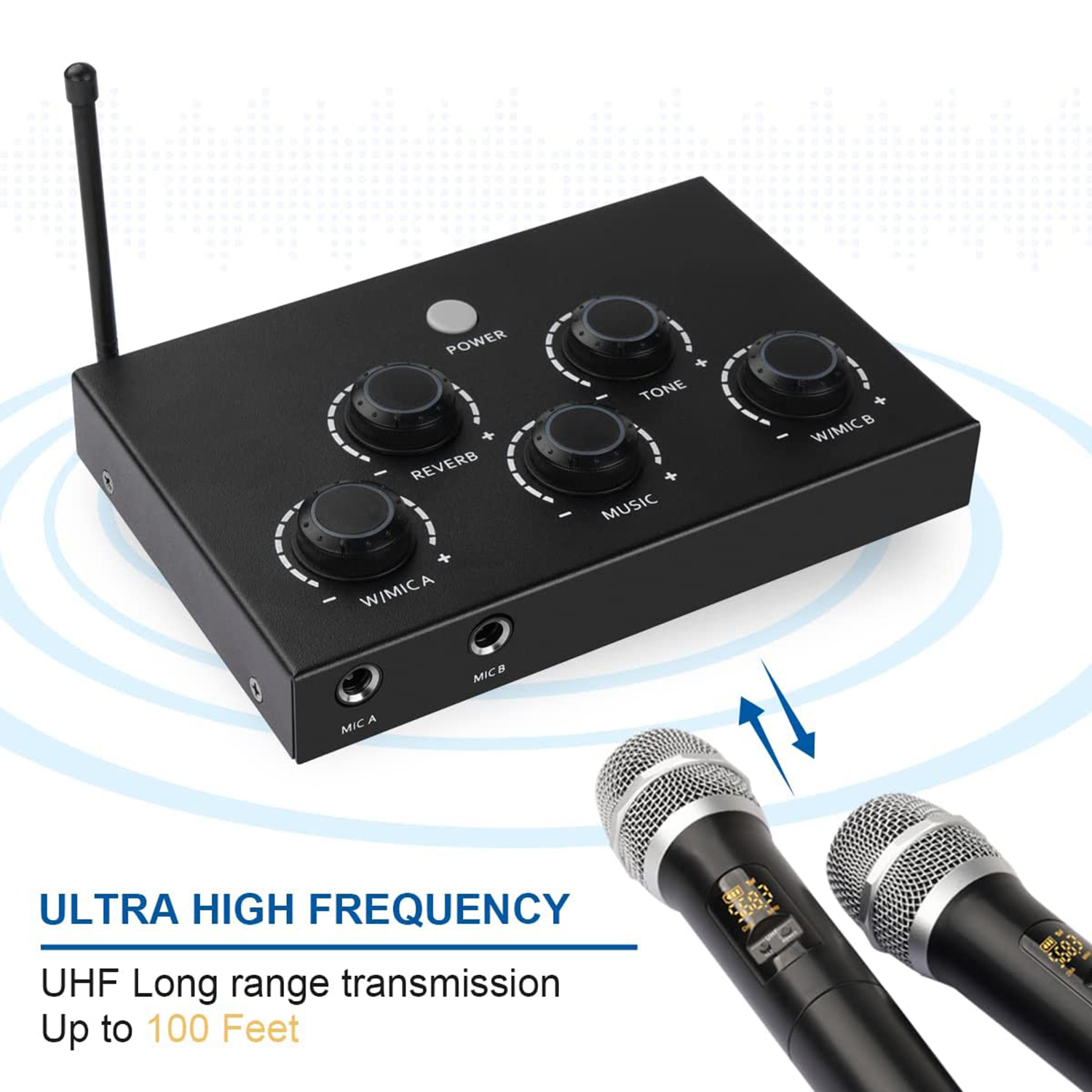 SWM15-PROS | Wireless Microphone Karaoke Mixer System w/ HD ARC, Optical,  AUX, Bluetooth, Selectable Frequencies - Supports Smart TV, Sound Bar,  Media