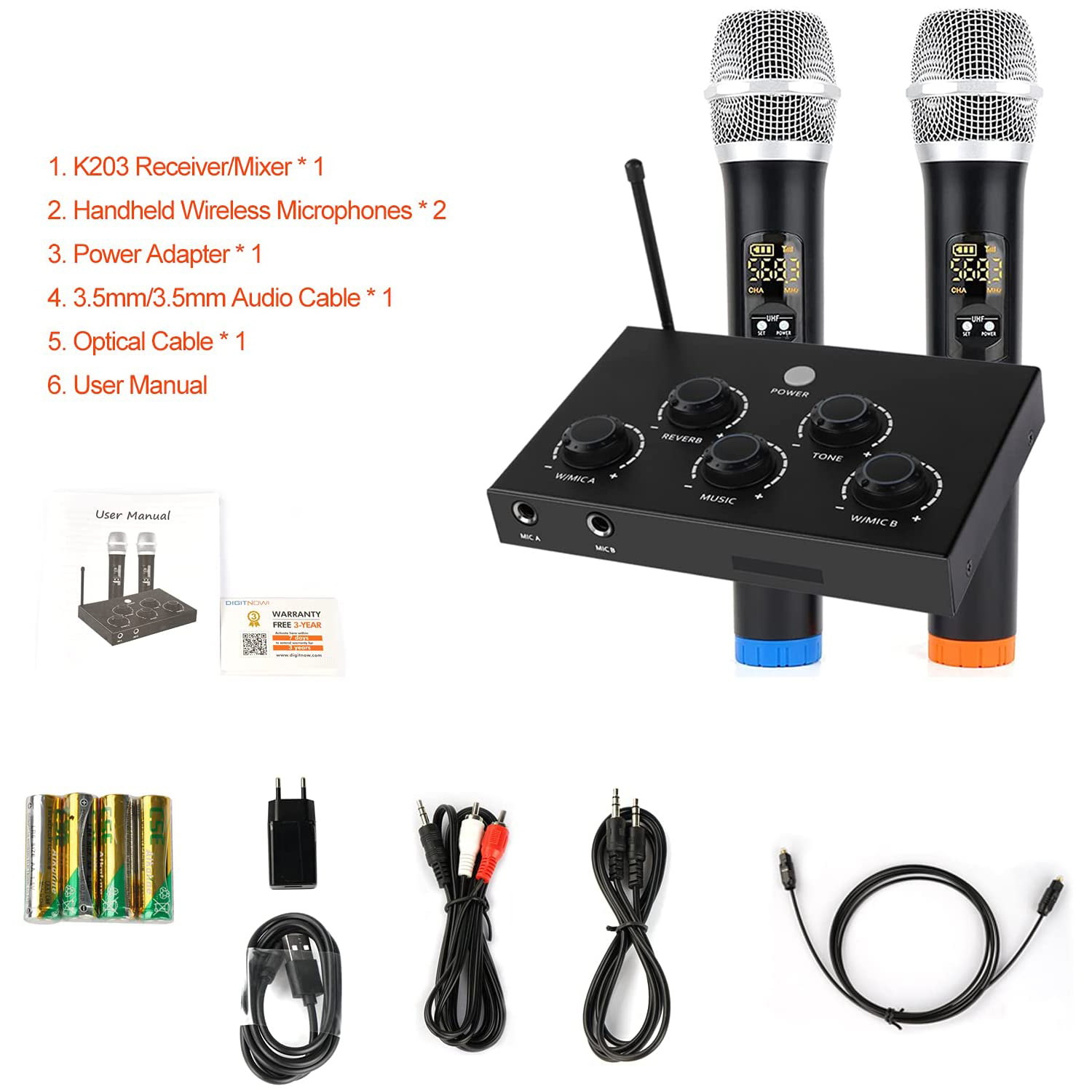  Rybozen Wireless Microphone Karaoke Mixer System, Dual Handheld  Wireless Microphone for Karaoke, Smart TV, PC, Speaker, Amplifier, Church,  Wedding - Support HDMI, AUX In/Out : Musical Instruments