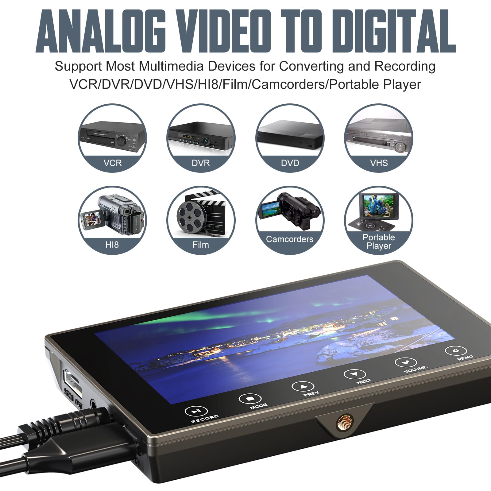 DigitPro VHS to Digital Converter 3.0, 5" Large Screen Video to Digital Converter, 4K HD Convert VCR HI8 8MM Tapes VHS Player DVD Camcorder Mini DV Cassette Tape Analog to Digital