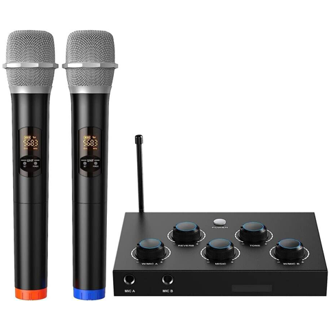 Portable Karaoke Microphone Mixer System Set, with Dual UHF Wireless Mic, HDMI-ARC / Optical / AUX & HDMI in/Out in Singing Receiver for Smart TV, PC, KTV, Home Theater, Amplifier, Speaker