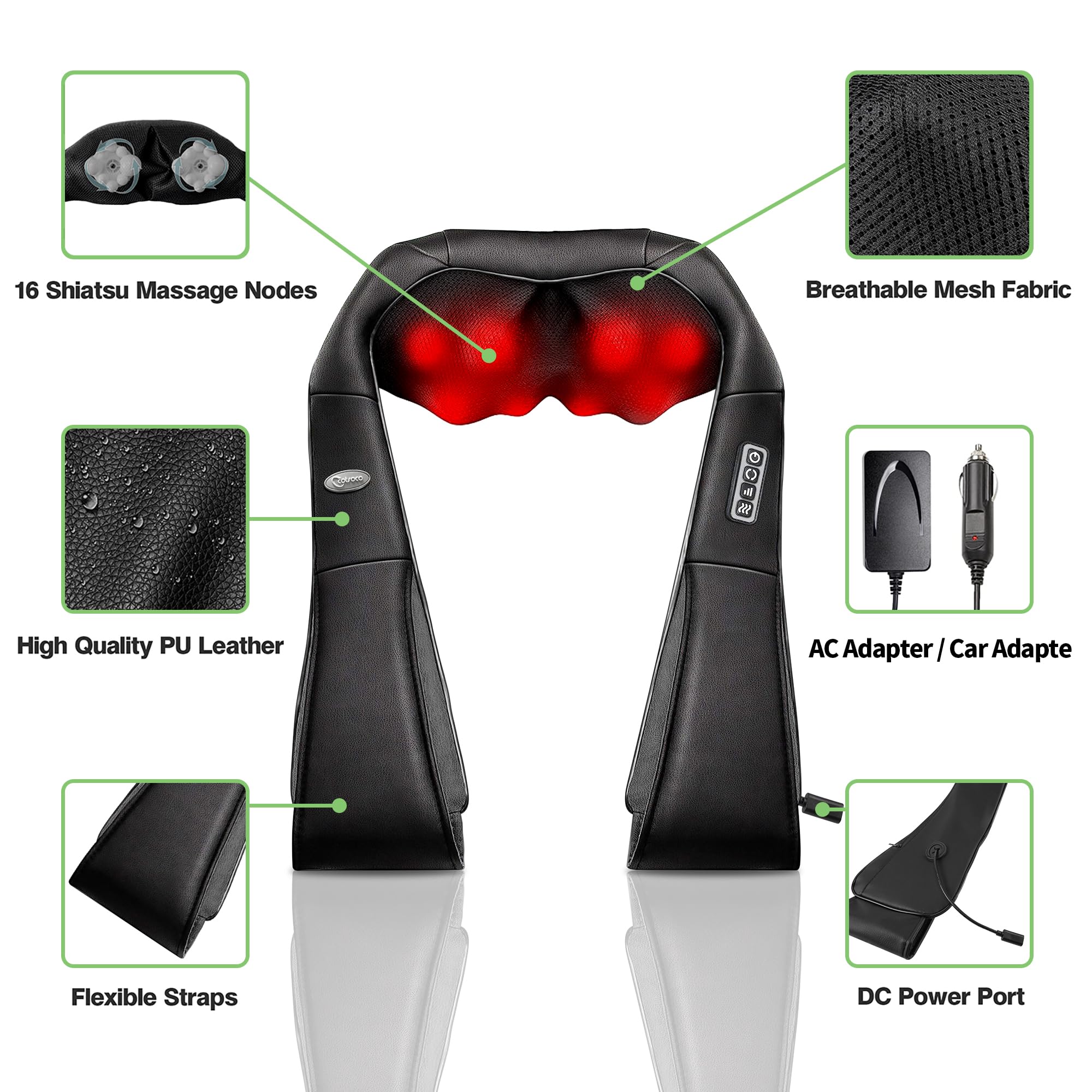 cotsoco Shiatsu Back Neck and Shoulder Massager with Heat,Deep Tissue 3D Kneading Pillow, Electric Full Body Massager for Legs,Foot,Body Muscle Pain Relief,Gifts for Mom Dad( M861-B)