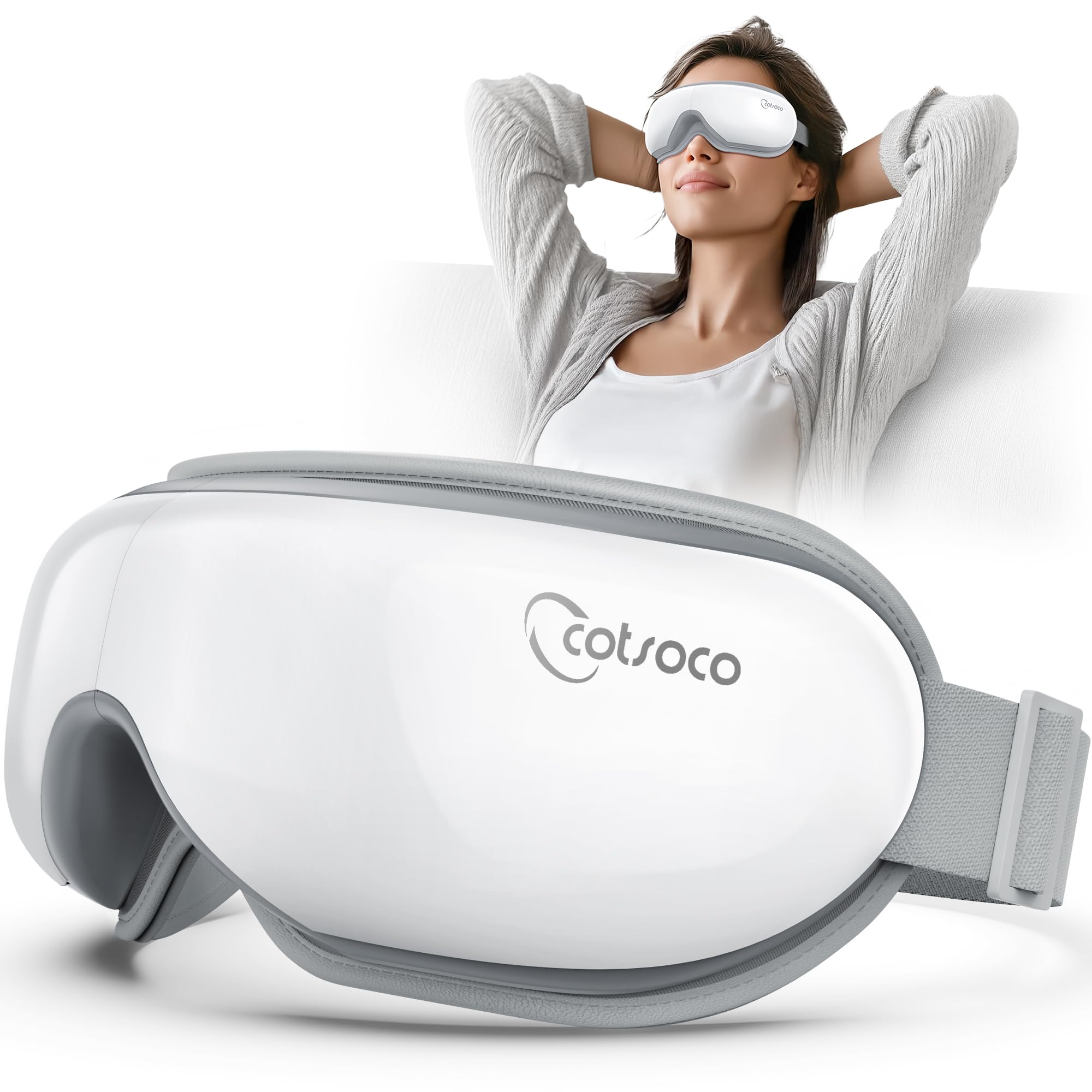 cotsoco Eye Massager with Heat, Birthday Gifts for Women, Heated Eye Mask with Bluetooth Music, Relax & Reduce Strain Dark Circles and Improve Sleep, Gift for Mom Dad Women Men