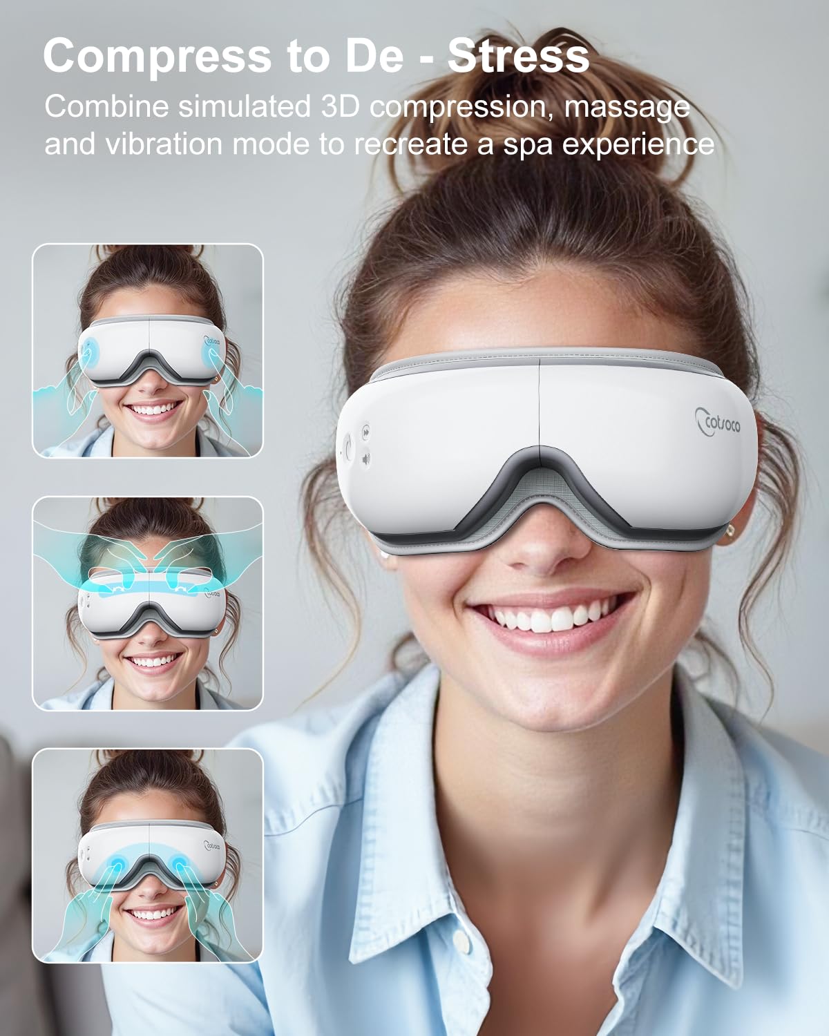 cotsoco Eye Massager with Heat, Birthday Gifts for Women, Heated Eye Mask with Bluetooth Music, Relax & Reduce Strain Dark Circles and Improve Sleep, Gift for Mom Dad Women Men