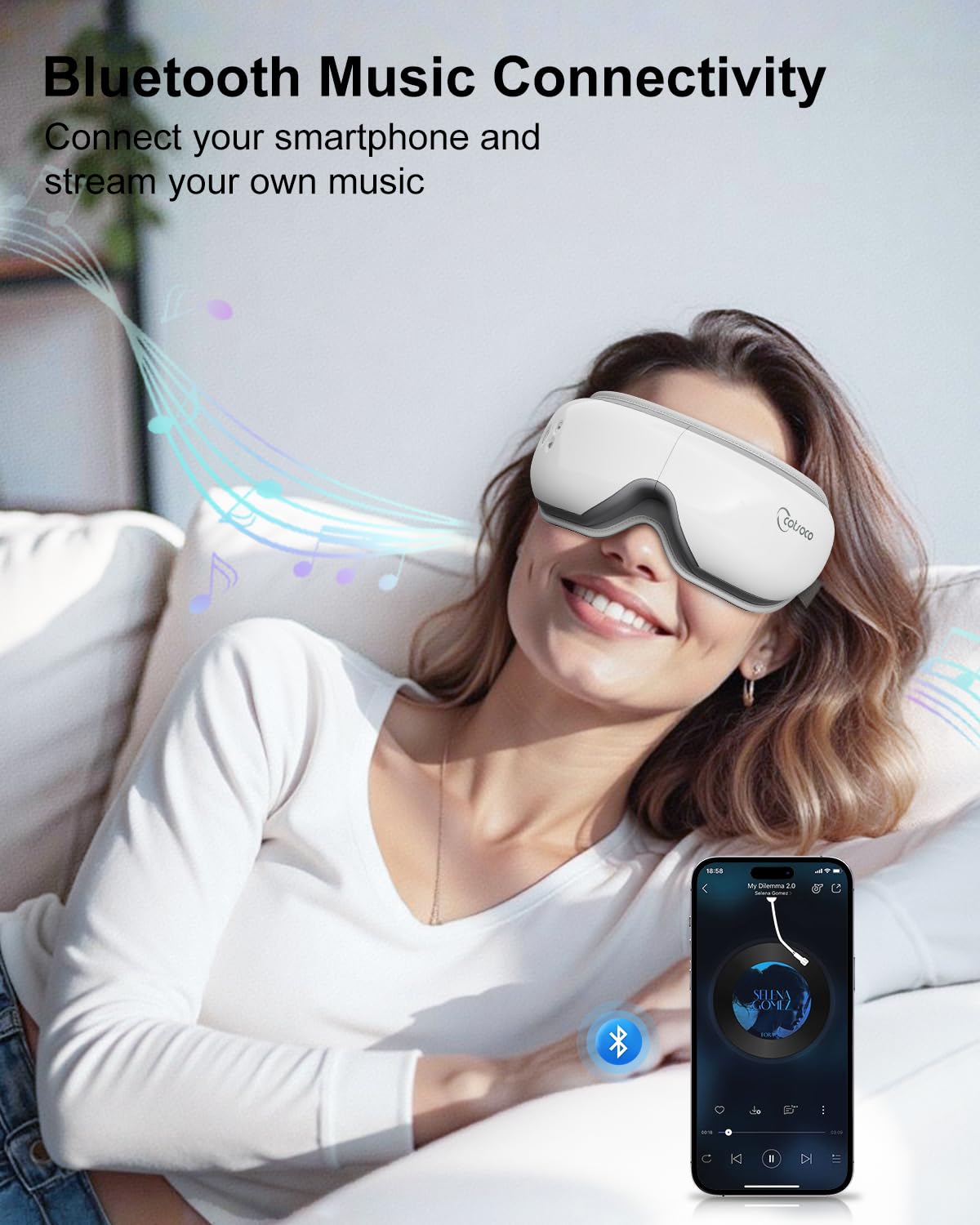 cotsoco Eye Massager with Heat, Birthday Gifts for Women, Heated Eye Mask with Bluetooth Music, Relax & Reduce Strain Dark Circles and Improve Sleep, Gift for Mom Dad Women Men