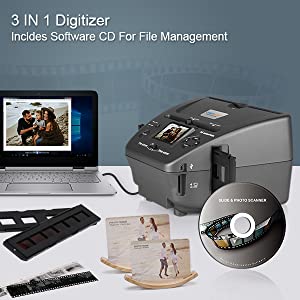 16MP Digital Film Scanner, Scanner Diapositives, Multi-Scanner pour Photos,  Diapositives et négatifs, Conversion de Diapositives et de négatifs au  Format numérique, écran LCD 2,4 : : Informatique