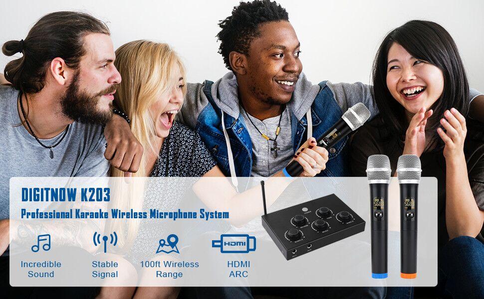  DIGITNOW! Juego de sistema mezclador de micrófono de karaoke  portátil, con micrófono inalámbrico UHF dual, HDMI-ARC/óptico/AUX y HDMI  entrada/salida HDMI receptor de canto para Smart TV, PC, KTV, cine en casa